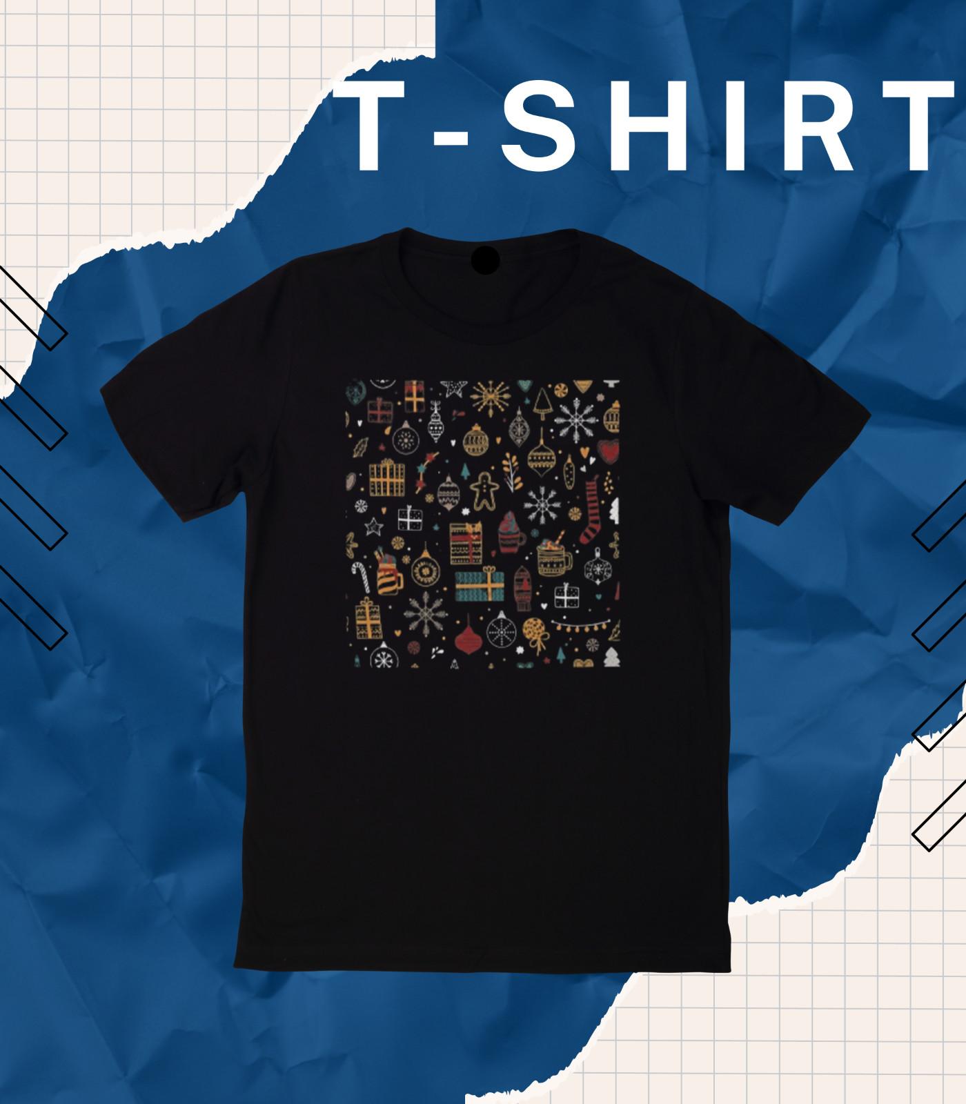 

Christmas Holiday Elements Pattern IV Oversized Round Neck T-Shirt Mens Womens Tees Top Chris. S