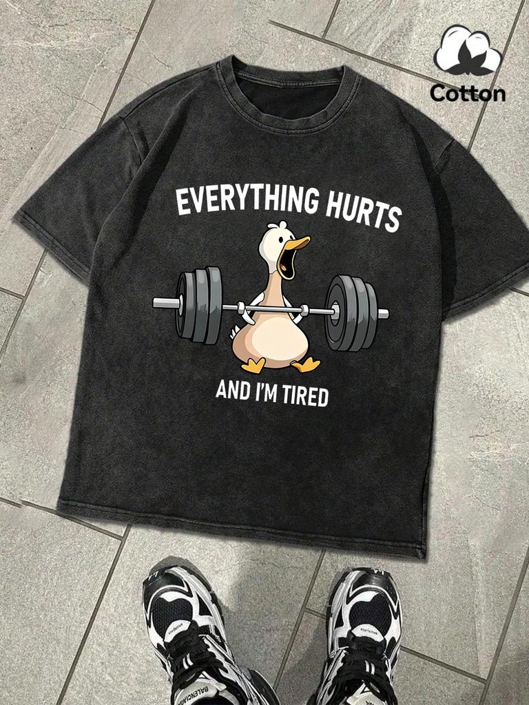 The Great Goose Striving For Fitness Washed Man Tee Loose Fashion TShirt Summer Cotton Short Sleeve Unisex AllMatch Clothing
