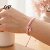 Handwoven Rope Wristband Breast Cancer Awareness Bracelet for Women Adjustable Woven String with Commemorative Charity Event Accessories Ribbon