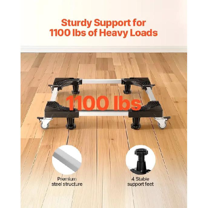 Fridge Stand Mobile Base, 1100 lbs Load Capacity, Washing Machine Stand with 8 Locking Twin Wheels and 4 Brakes, 27.5 -35.4