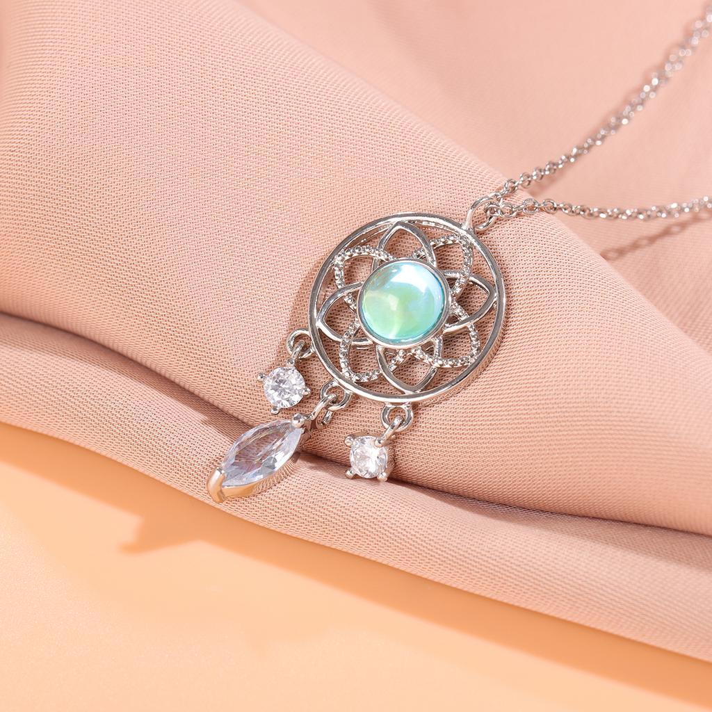 Fashion 925 Sterling Silver Dreamy Gradient Moonlight Dream Catcher Hollow Round Clavicle Chain Necklaces XL213