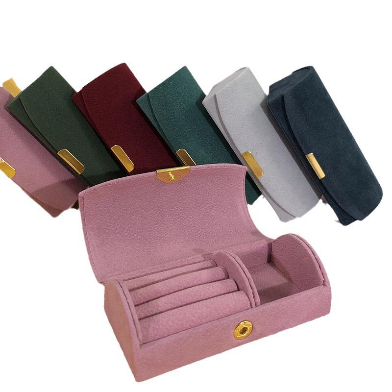 Kompaktowe Pudełko na Biżuterię Podróżną - Zakrzywiony Aksamitny Design