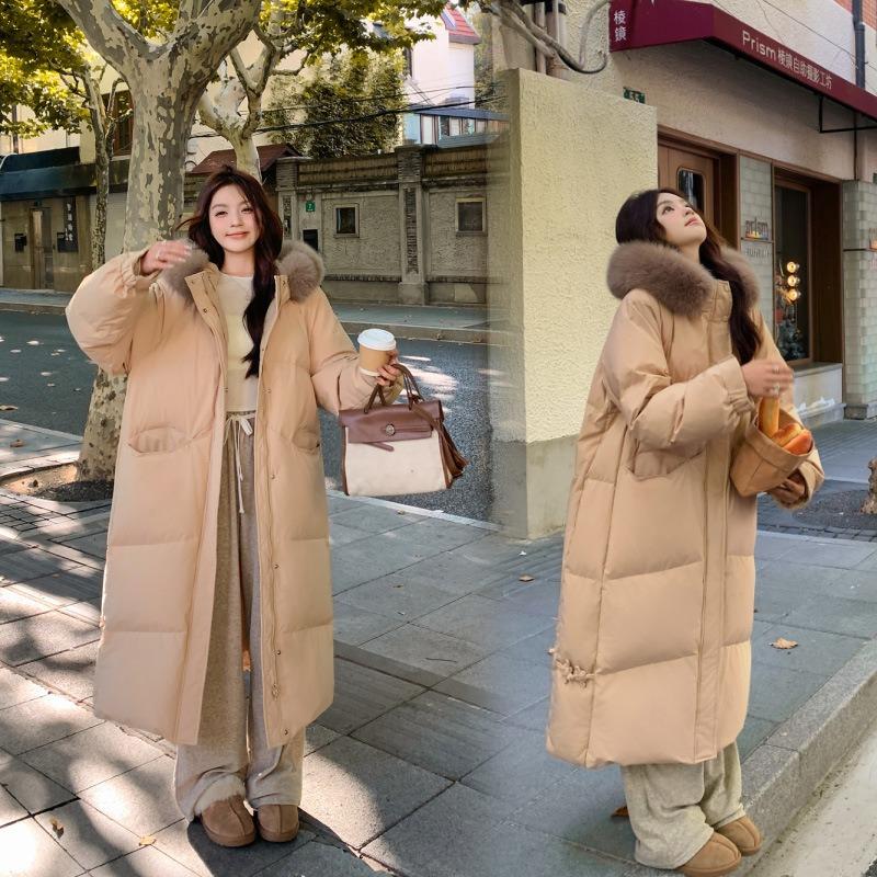 Manteau d'hiver épais à col en fourrure pour femme, taille L, longueur moyenne, coupe ample, rembourré en coton