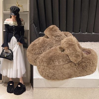 Plüsch-Baumwoll-Hausschuh-Tasche Kopf flauschige Hausschuhe Damen tragen 22 neu dicke Sohle Muffins für den Heimgebrauch im Herbst und Winter