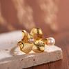 Simple And Elegant Personality S925 Silver 18K Gold Natural Freshwater Pearl Ring Flower Design Light Luxury Versatile