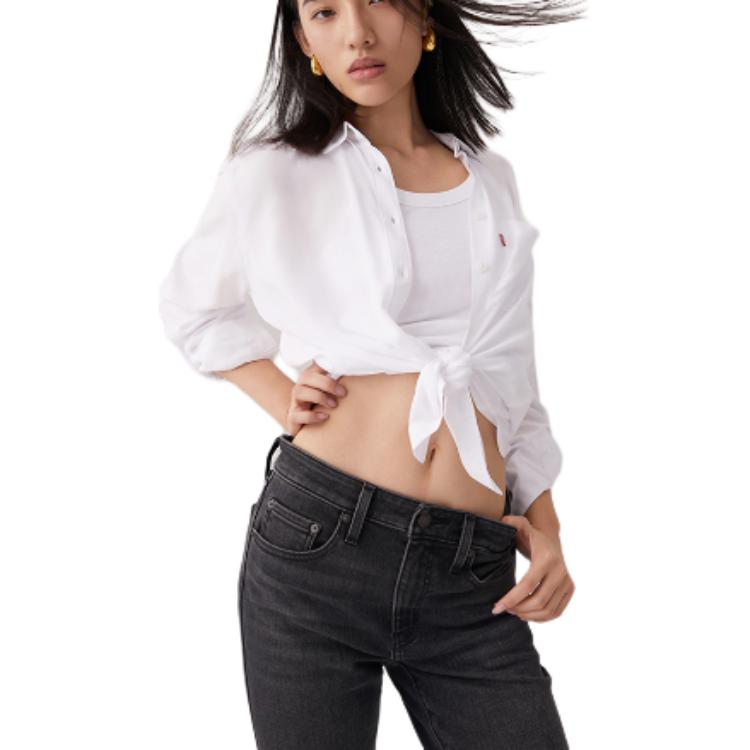 Levis Plain Minimalist Comfortable Polo Long Sleeve Shirt Women Shirts White A8745-0002