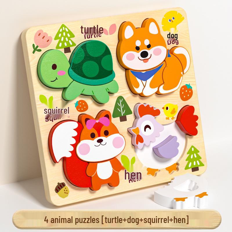 Montessori Handmade Wooden Animal Puzzle Board for Children Aged 0-3 - Early Education Shape Toy