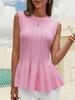 Women's Ribbed Knit Peplum Tank Top Crew Neck Fitted Sweater Vest
