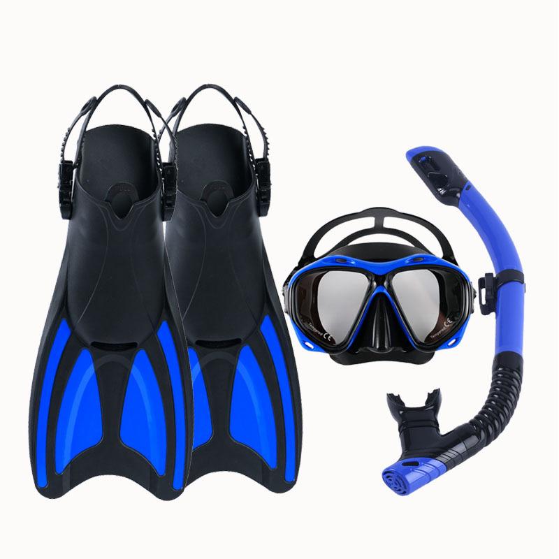 Mask Fin Snorkel Set, Travel Size Snorkeling Gear for Adults with Panoramic View Anti-Fog Mask, Trek Fins, Dry Top Snorkel 3in1