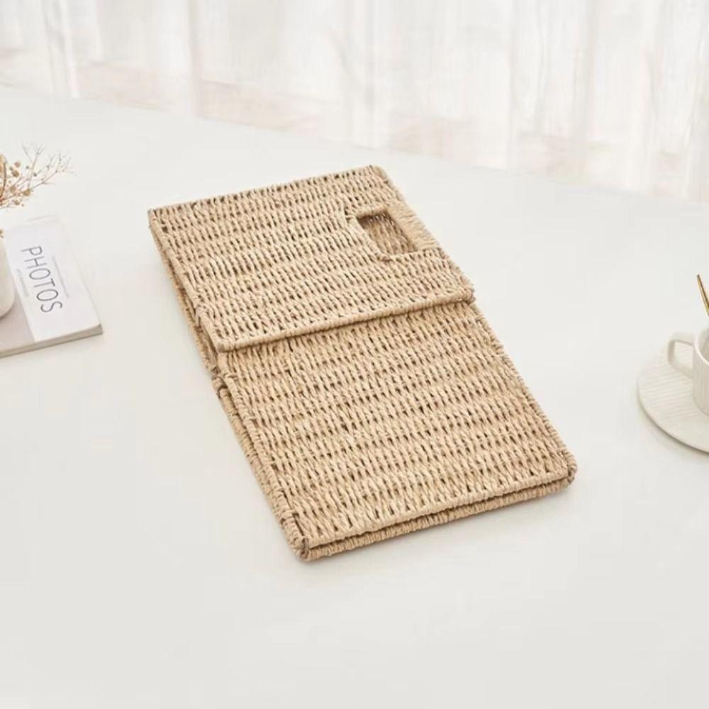 Hand Woven Imitation Rattan Basket Square Sundries Organizer Durable Woven Storage Bin Desktop