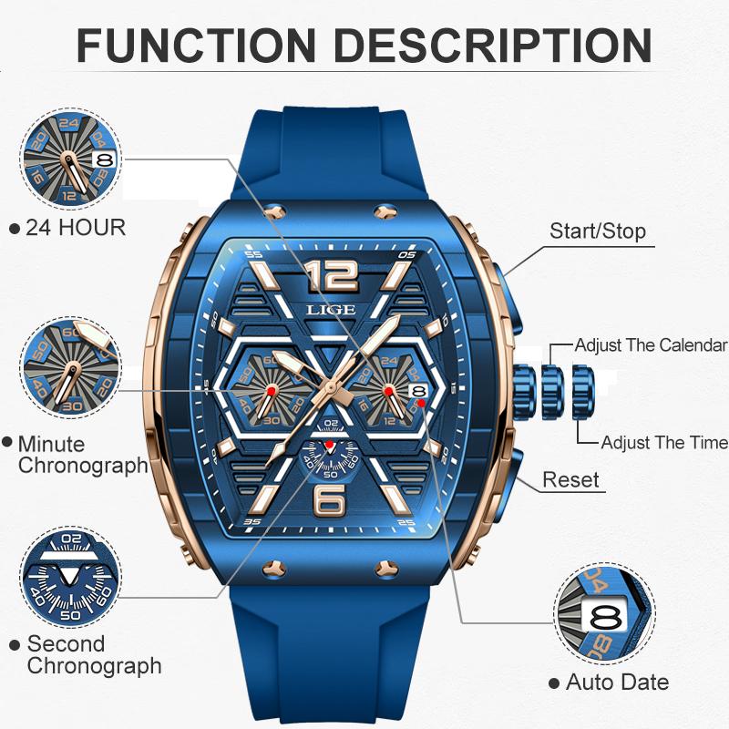 Mens Watches Top Brand Luxury Military Quartz Watch For Men Fashion Silicone Waterproof Chronograph Clock Male Montre Homme