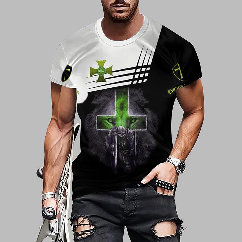 New Summer Men's Fashion T-shirt Personality Cross Printed Men's T-shirt Top