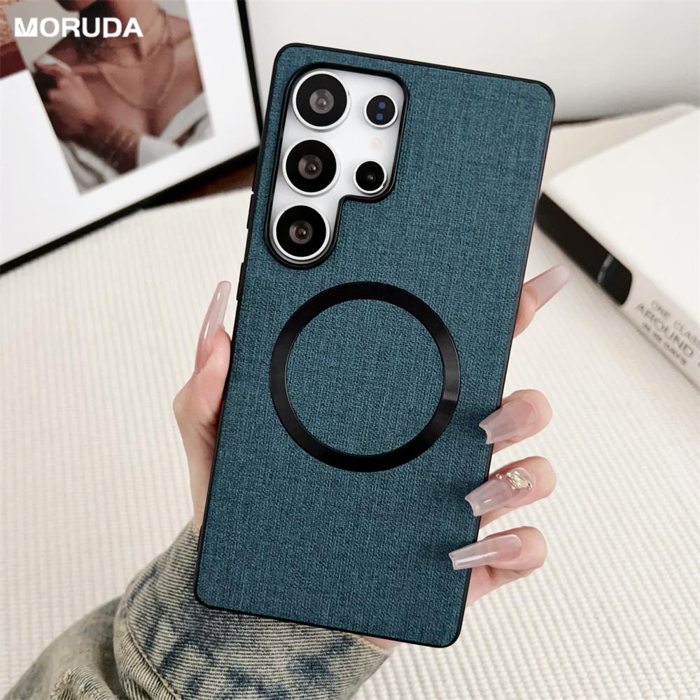For Magsafe Fabric Cloth Case for Samsung Galaxy S25 S23 Ultra S24 FE S22 S21 Plus A16 A36 Magnetic Solid Color Ultra Thin Cover
