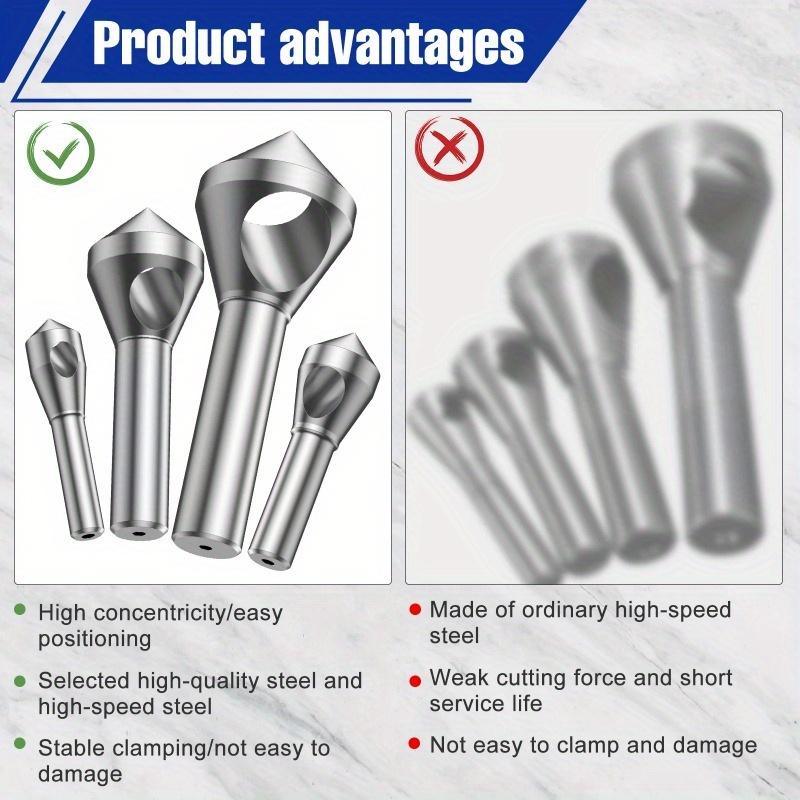 4pcs HSS Deburring Chamfering Cutter Countersink Drill Bits Titanium Coated Smooth Hole Metal 90 Degree Round Shank Hole Cutter