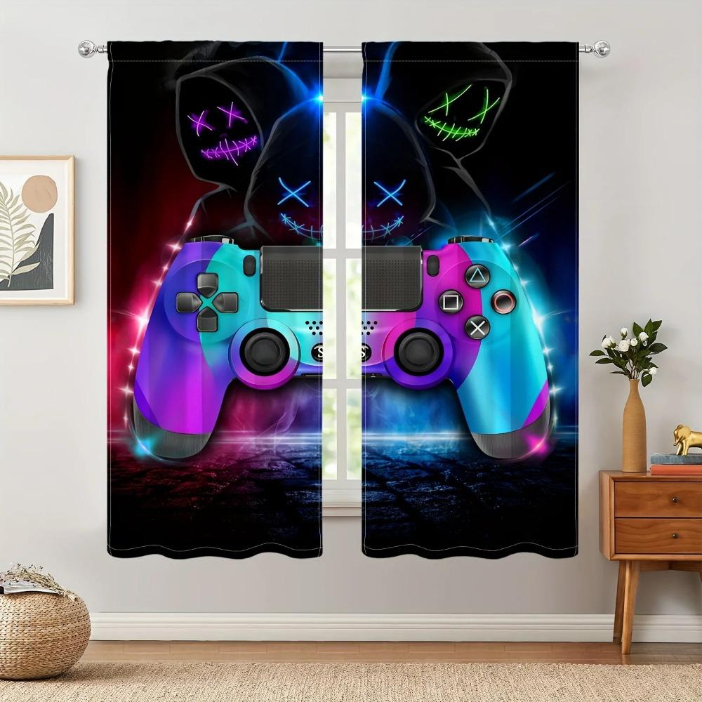 Gaming Curtains Drapes Kids Gamer Video Games Curtain Set for Boys Modern Game Controller Fabric Curtain Green Gamer 2Pieces
