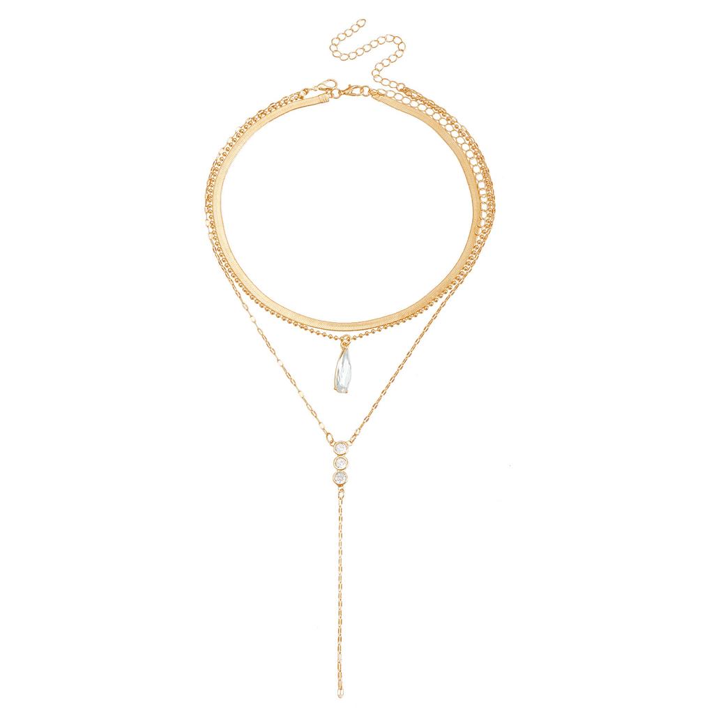 European and American Jewelry Bohemian Retro Feng Shui Drop Snake Chain Collarbone Chain Personalized Trend Multi-layer Necklace