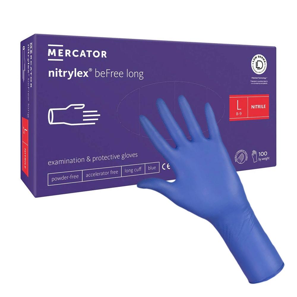 Nitrile Gloves Blue Mercator Nitrylex Befree Long 100 Pcs