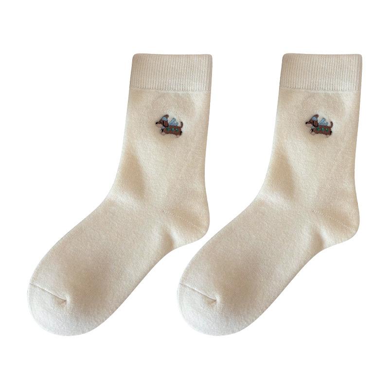 Damen Herbst und Winter Niedliche Cartoon Bestickte Dackel Hund Mittelhohe Plüschsocken