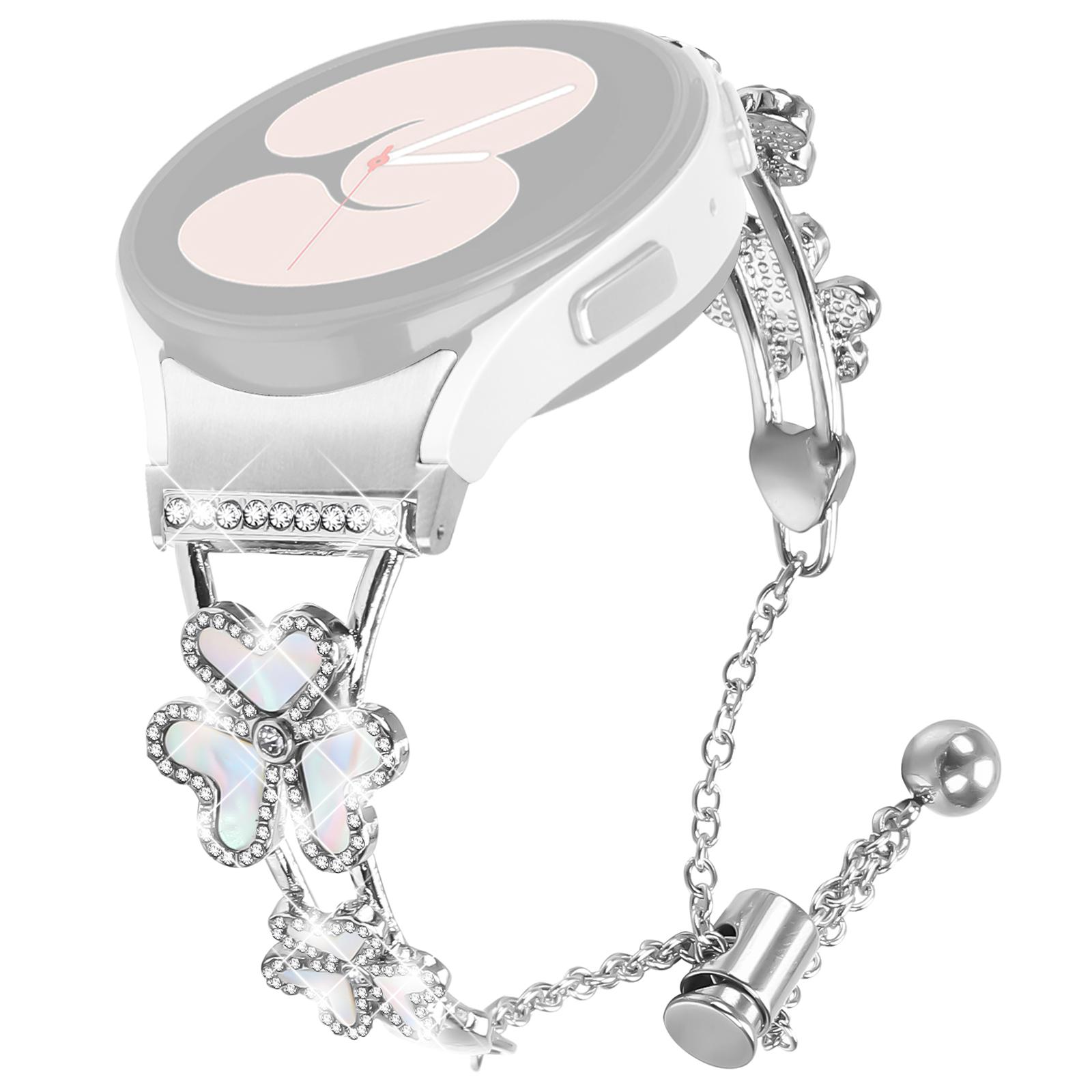 

Металевий ремінець зі швидкознімним з єднувачем для Samsung Galaxy Watch5/Watch4 40/42/44/45/46мм Ремінець для годинника з декором у вигляді серця та конюшини Silver