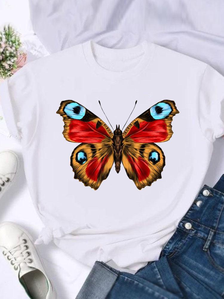 Kortärmade T-shirts Dam T-shirt Tryck Sommar Tecknad Fjäril Trend Söt Skjorta Dam Grafisk T Topp T-shirt Mode Kläder