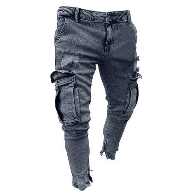 MakeWishes ג'ינס אופנה לגברים כיס סיבתי רוכסן Slim Fit מכנסי ג'ינס ארוכים מפורקים