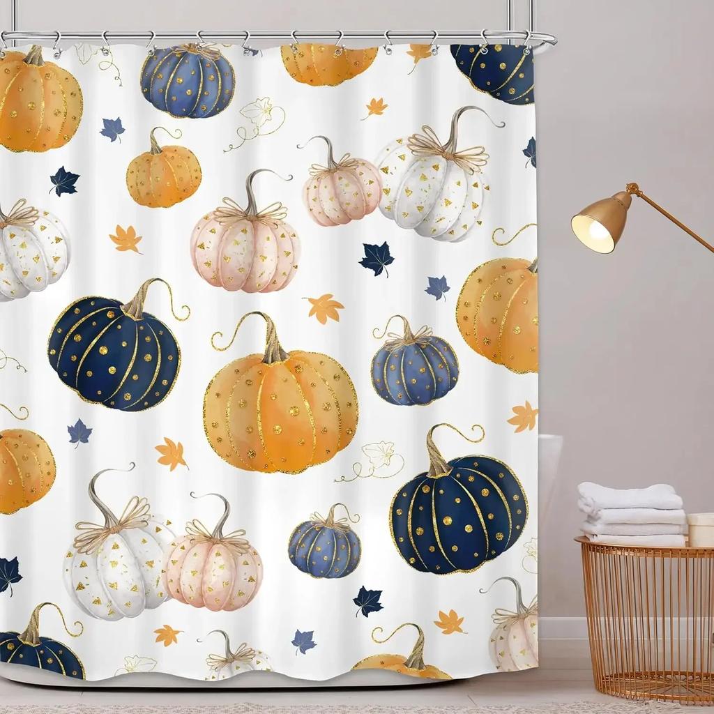 Halloween Scary Spooky Shower Curtain Pumpkin Bat Spider Scary Skeleton Holiday Gift Shower Curtains Bathroom Decor with Hooks