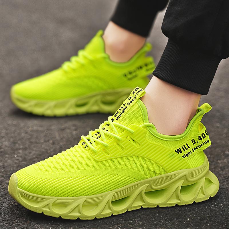 New Fashion Green Platform Shoes Trainers Men Breathable Mesh Men's Running Shoes Big Size 46 Lightweight Sports Sneakers Men