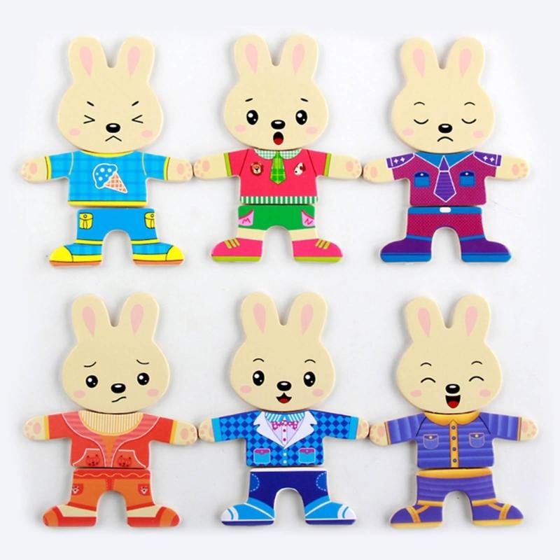 3-D Puzzle Box Shape Matching Board Toy Bear/Rabbit Dress Changing Busy Board Toy for Toddler Learning Educational Gift