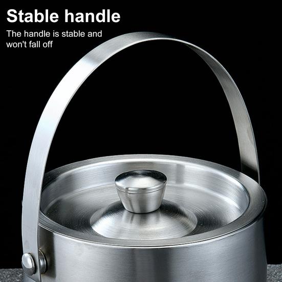 Stainless Steel Ice Bucket Portable Double-Layer Insulated Barrel with Handle Design