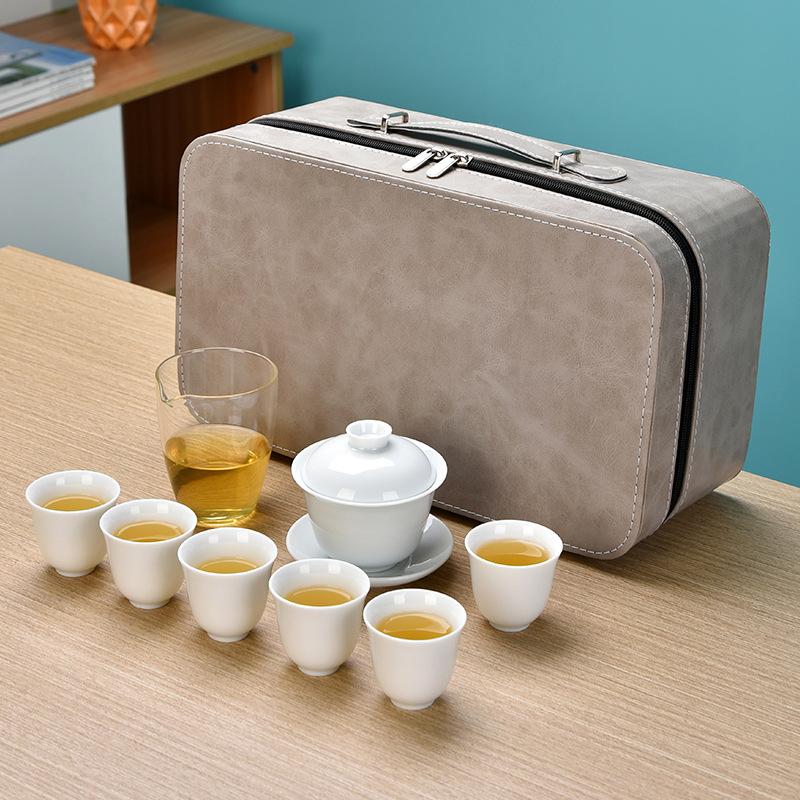 Dehua High-end White Porcelain Kung Fu Tea Set Portable Set Gift Box Business Accompanying Hand Gift