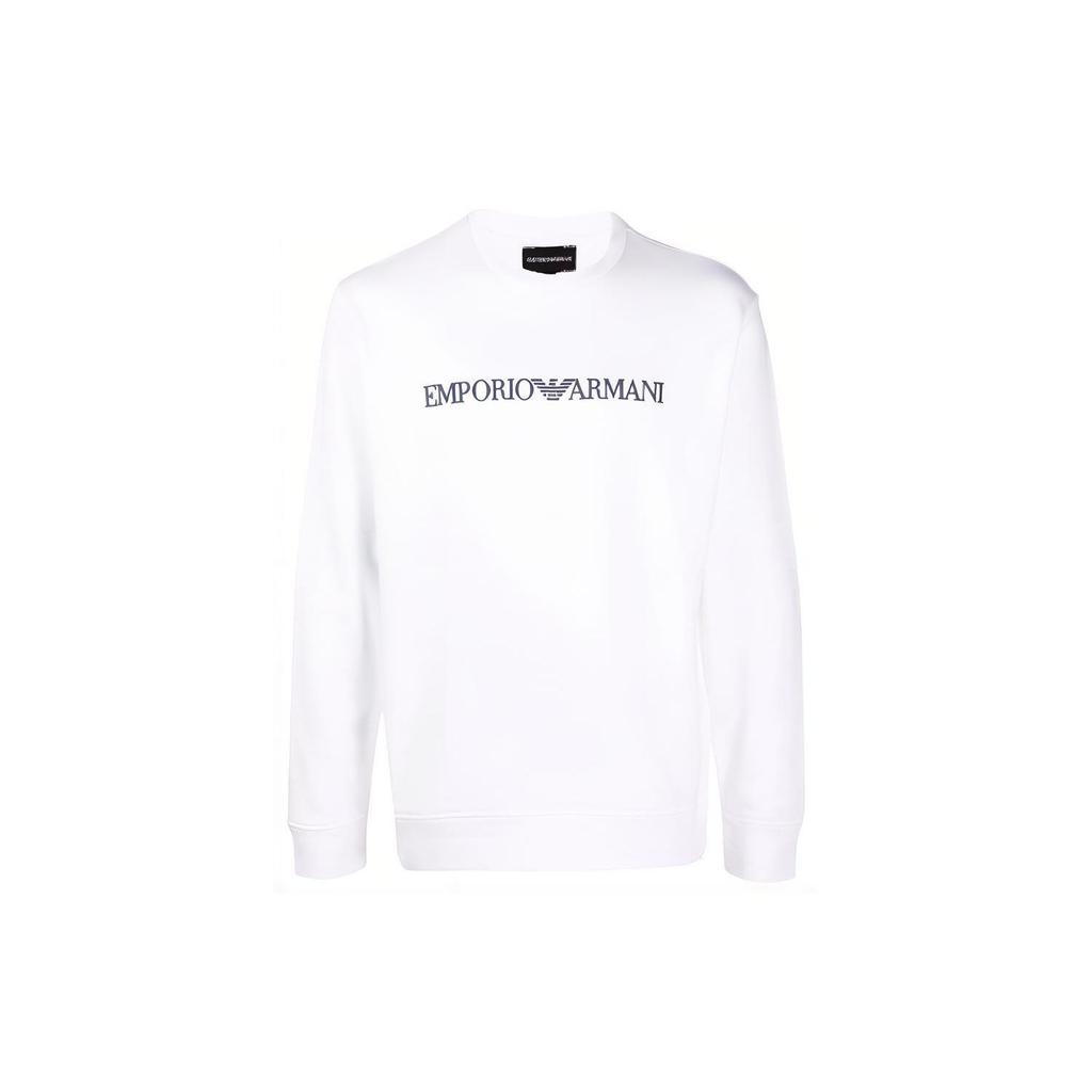 Emporio Armani Letter Print Loose Fit Crew Neck Long Sleeve Sweatshirt Men Sweatshirt White 8N1MR6-1JRIZ-F109