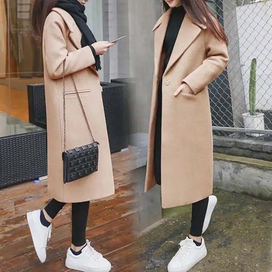 Damen Herbst Winter Lockere Lässige Wollmäntel Bürodame Koreanische Version Große Größe Trendy Warme Lange Windjacke