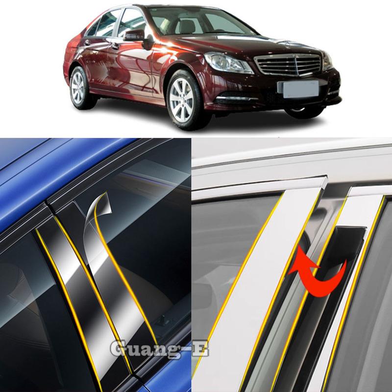 Car TPU/Glossy Mirror Pillar Post Cover StickersAccessories 6pcs For Mercedes Benz C-Class W204 2008 2009 2010 2011 2012 2013