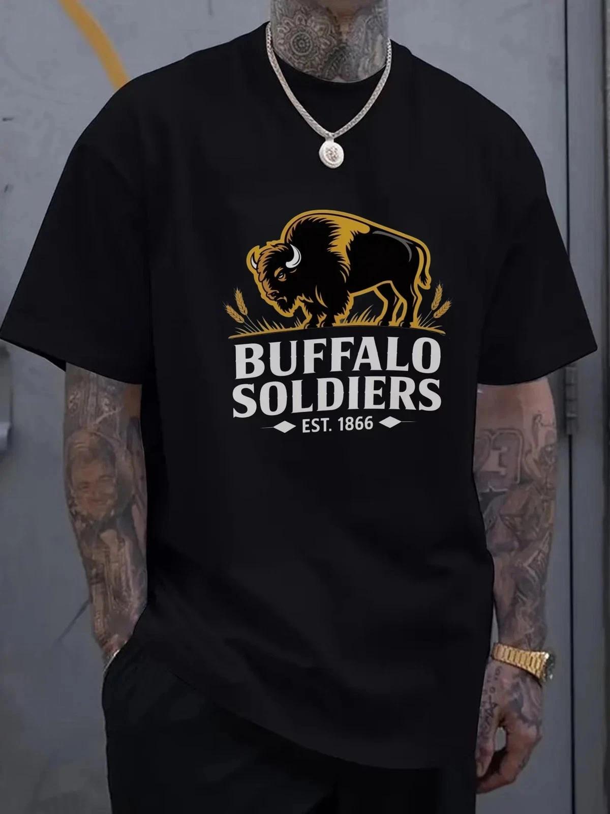 Men S Black T shirt with Buffalo Soldiers Graphic - Casual Wear L