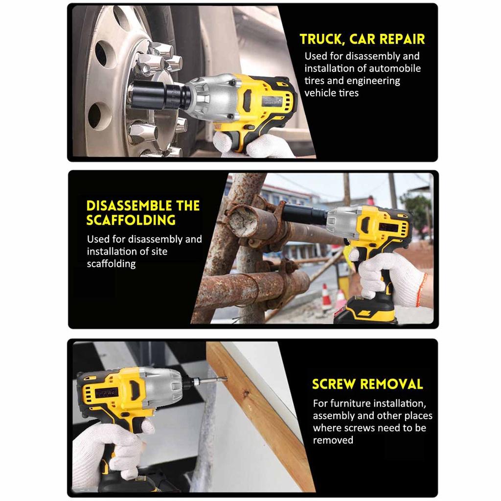 18V Cordless Electric Impact Wrench 800N.m Brushless Wrench Rechargeable 1/2 inches Li-ion Battery For Car Tires Power Tools