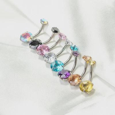 Stainless Steel Belly Button Ring with 8mm Round Zircon