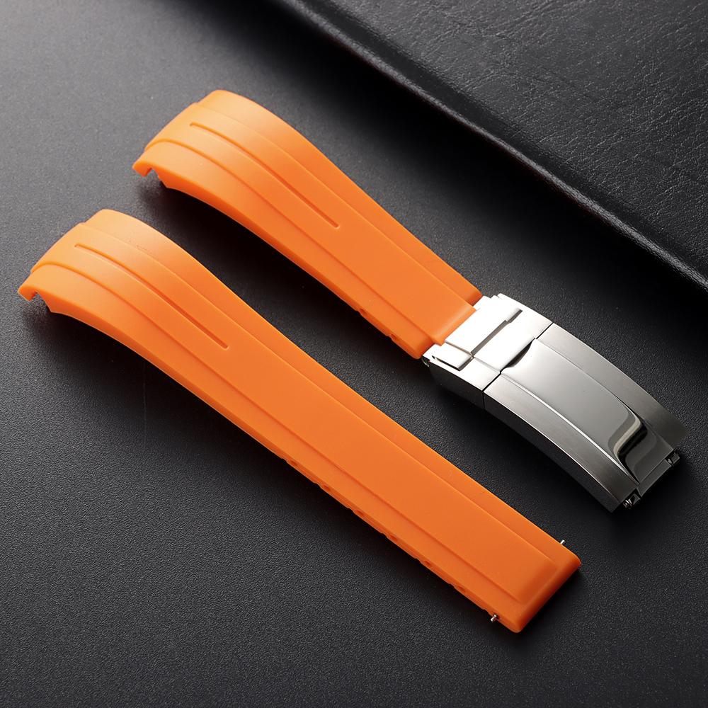 20 21 22mm Měkký silikonový řemínek Zakřivený gumový řemínek na hodinky pro Rolex Muži Ženy Sportovní náramek Skládací přezka Řemínek na zápěstí