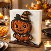 Holiday Party Supplies Halloween Wooden Napkin Holder, Cute Black Cat Mummy Pumpkin Spooky Kitchen Decor Desktop Organizer for Party, Festive