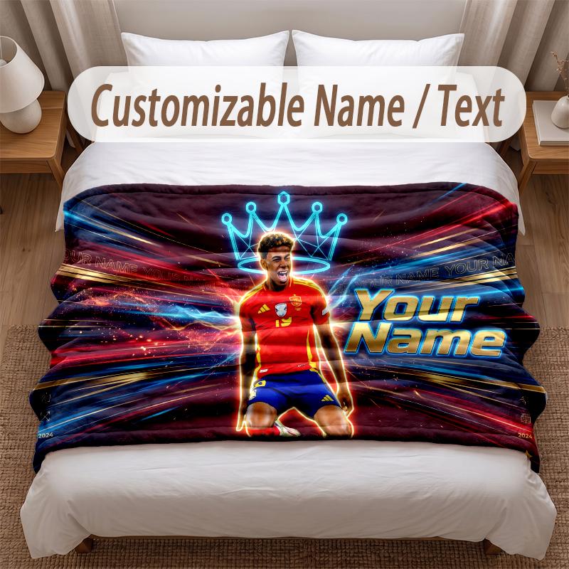 Lamine Yamal Printed Flannel Blanket Custom Name Text Soft Warm Throw For Bedroom Holiday Gift