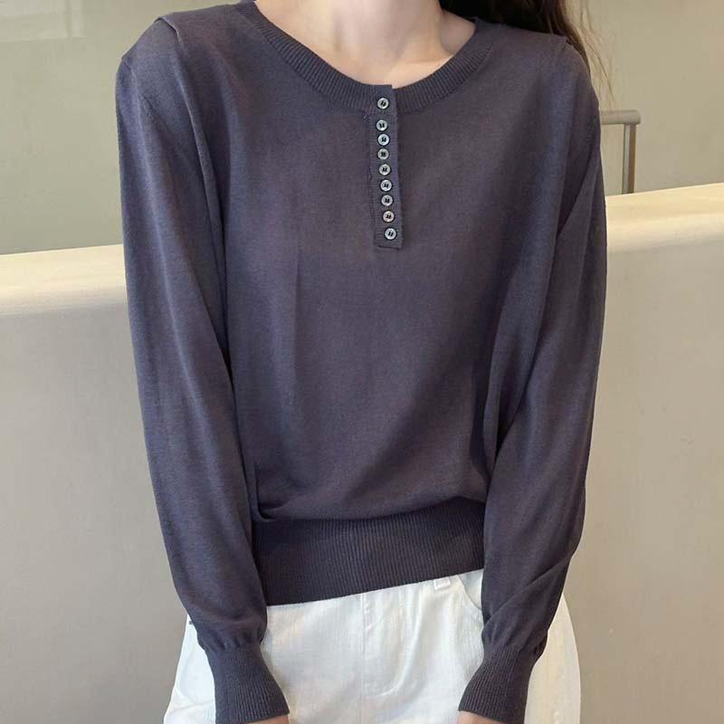 Simple Half Placket Button Design Loose Pullover Knitted Sweater Women's Fashion Age-reducing Casual Inner Bottoming Shirt Early Autumn