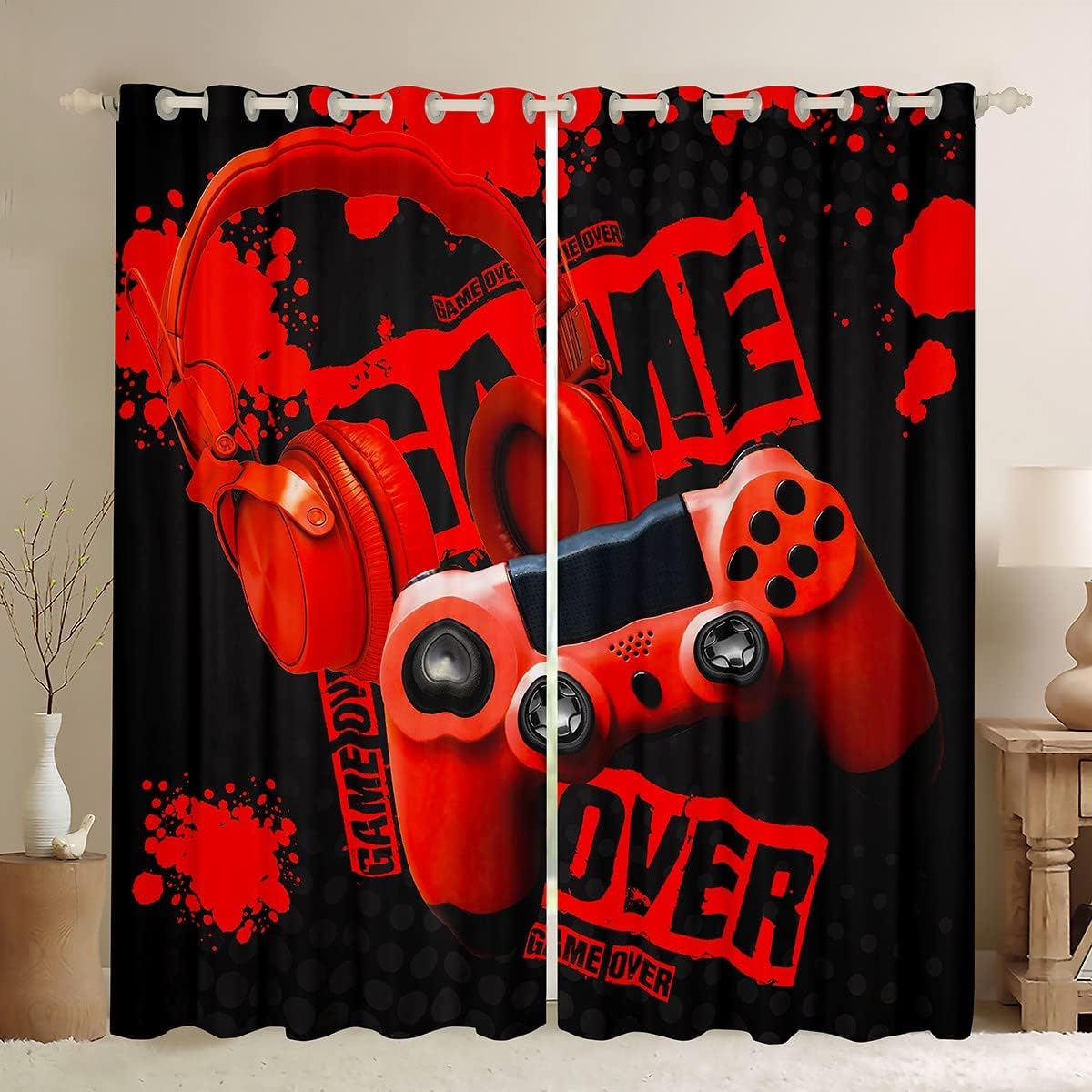 

Game Controller Gamepad Switch Handle Curtains Blinds Suitable for Living Area Kids Bedchamber Bathroom Kicthen Door Home Decoration W65X60H(cm)X2Pcs&Grommet Top