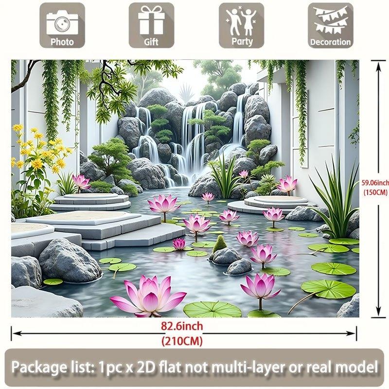 Zen Tuin Wandkleed Sereniteit Waterval Lotus Landschap Fotografie Achtergrond Wandkleed Decoratie Polyester Vezel Wandkleed