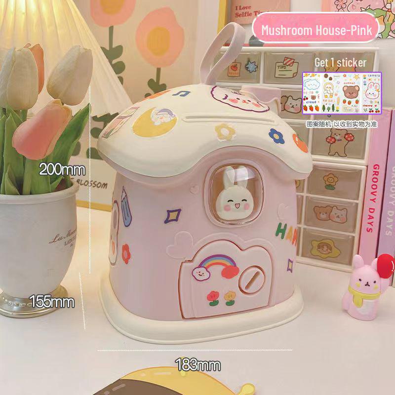 

Дитяча мультяшна скарбничка у формі грибного будиночка - подарунок у баночці з монетами для зайчика (Ощадний банк своїми руками з ключами)