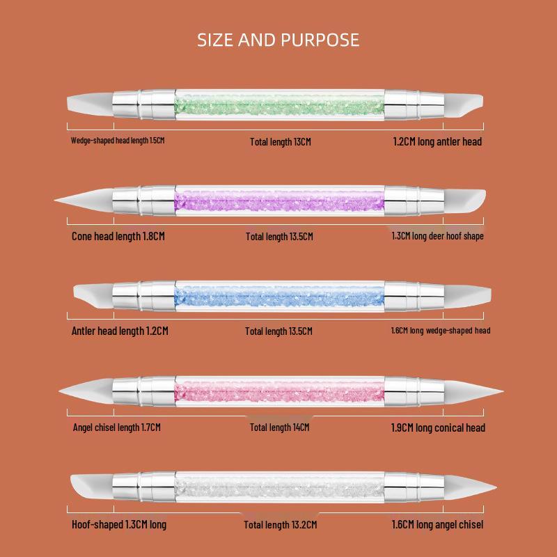 Nail Art 5-Piece Set: Double-Headed Silicone Pens, Carving Tools, Mixing Sticks, and Soft Embossing Brushes
