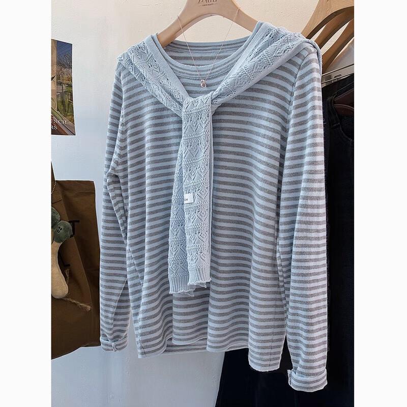 

Sisbay Women s Color Block Striped Round Neck Knit Top One Size