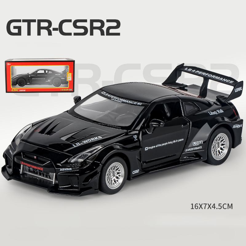 1/32 Nissan GTR CSR2 Skyline Model auta ze slitiny Ares tlakově litá kovová hračka Auta na hraní s vysokou simulací Pull Back Collection Dětské hračky dárek