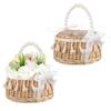 Flower Basket with Pearl Handle Natural Woven Storage Basket Wicker Rattan Picnic Basket