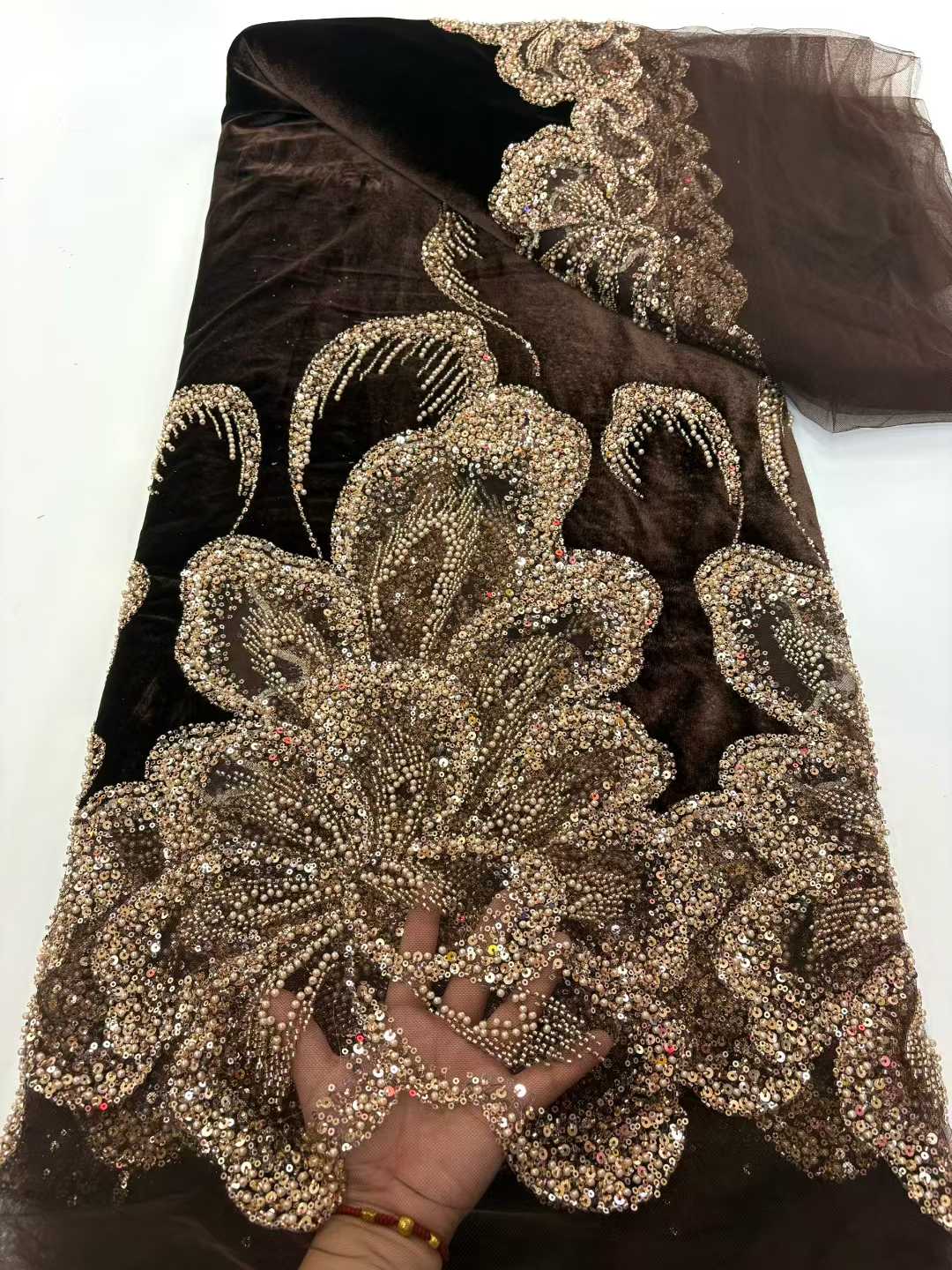 

Nigerian Luxury Beaded Velvet Lace Fabric 2025 High Quality Sequins African Lace Fabric French For Women Wedding Party Dresses 5 yards&120cm