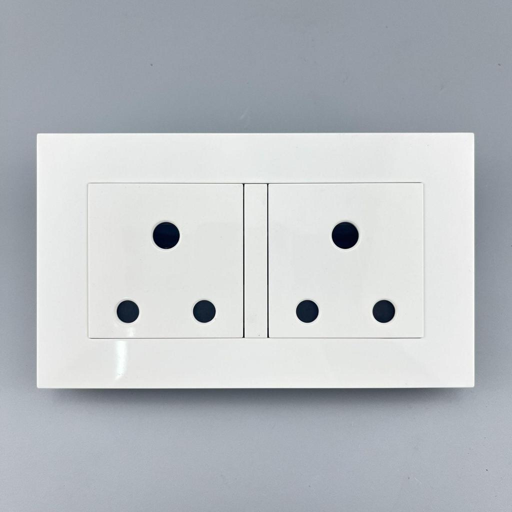 Type 146 Double 15A South African Wall Socket with Light Strip Switch - Single & Two Gang Options