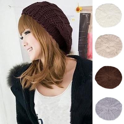 Women Fall Winter Hat Knitted Bonnet Solid Color Elastic Twisted Texture Keep